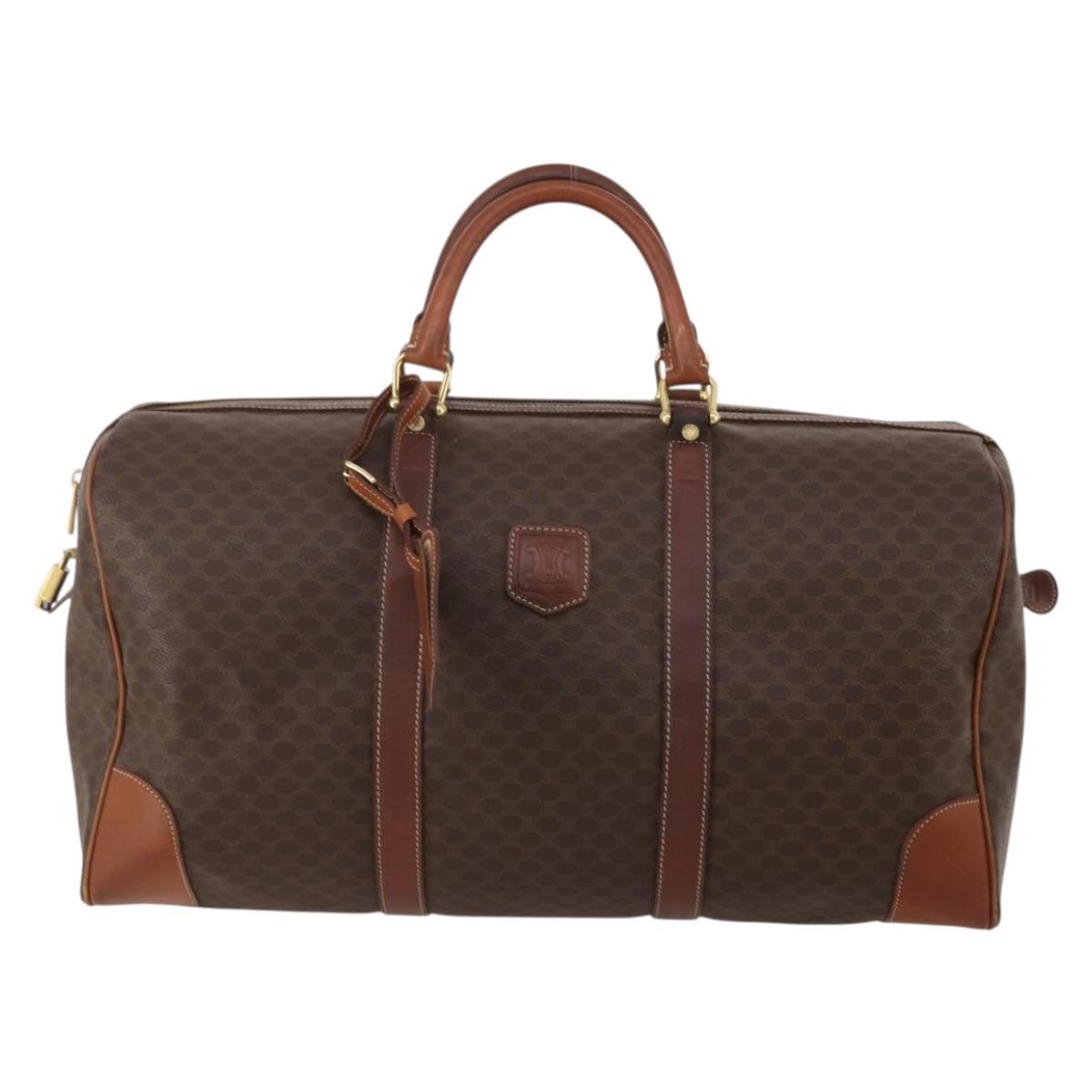 CELINE Macadam Canvas Boston Bag PVC Leather Brown Gold Auth 200885