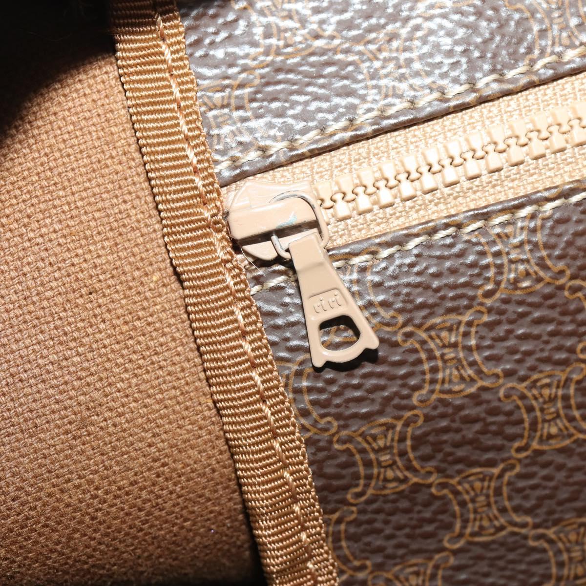 CELINE Macadam Canvas Boston Bag PVC Leather Brown Gold Auth 200885
