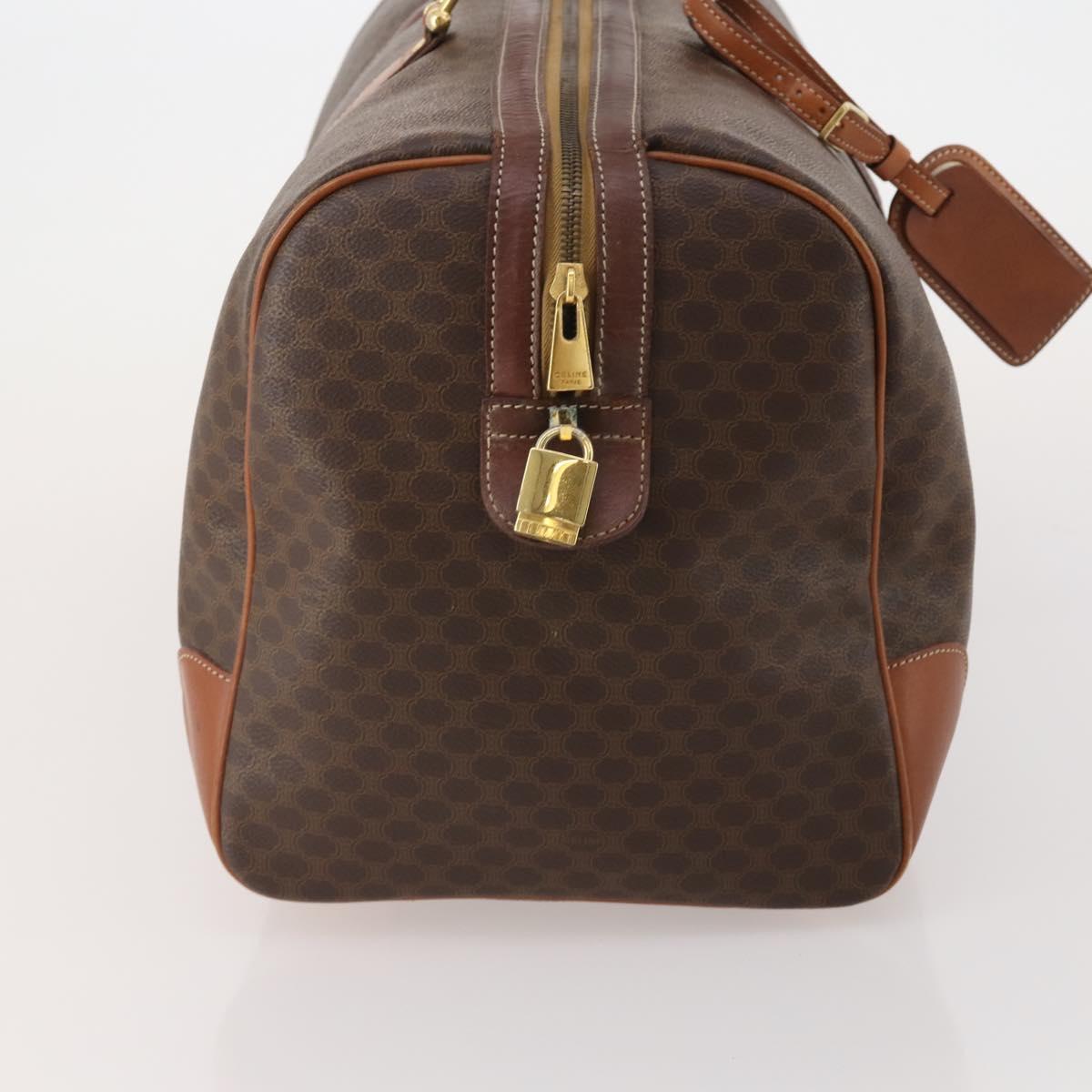 CELINE Macadam Canvas Boston Bag PVC Leather Brown Gold Auth 200885
