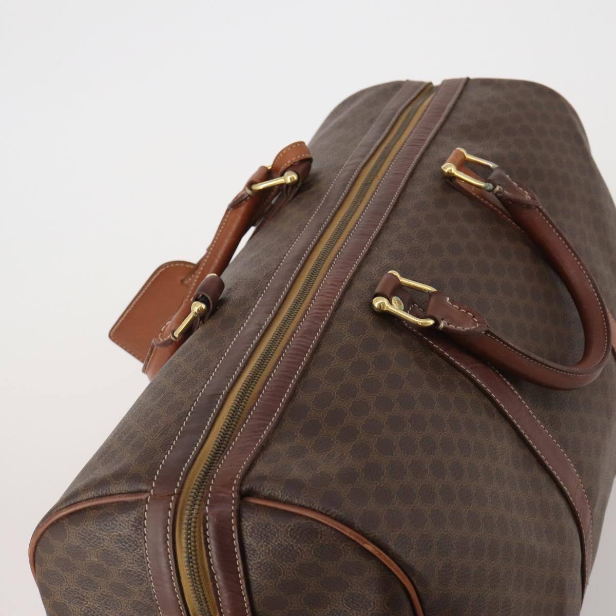 CELINE Macadam Canvas Boston Bag PVC Leather Brown Gold Auth 200885