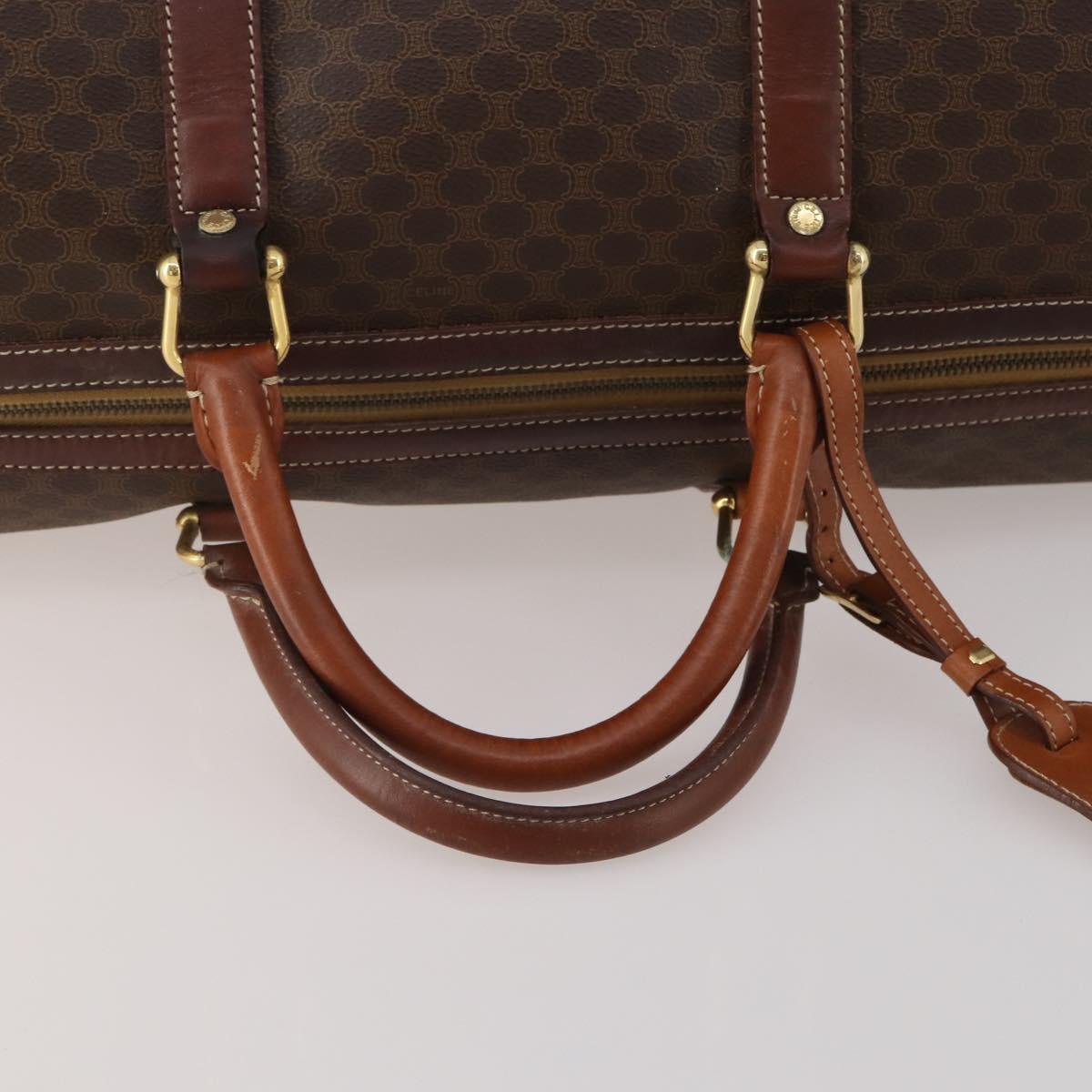 CELINE Macadam Canvas Boston Bag PVC Leather Brown Gold Auth 200885