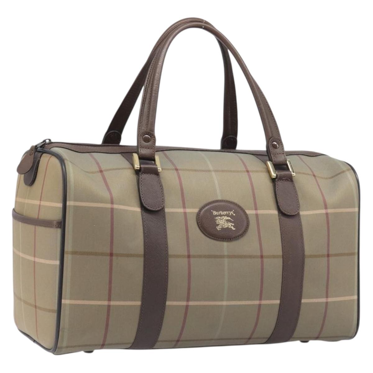Burberrys Nova Check Boston Bag Canvas Beige Gold Auth 200886