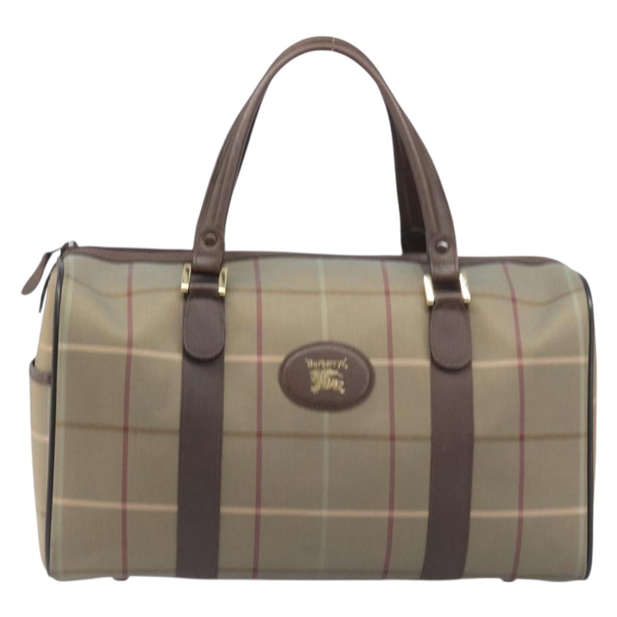 Burberrys Nova Check Boston Bag Canvas Beige Gold Auth 200886