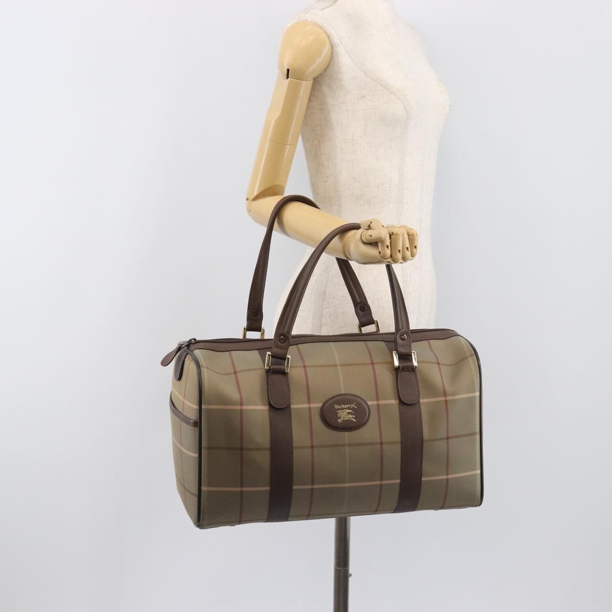 Burberrys Nova Check Boston Bag Canvas Beige Gold Auth 200886
