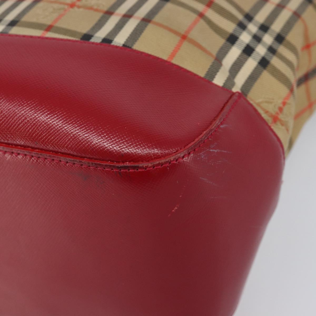 BURBERRY Nova Check Hand Bag Canvas Beige Gold Auth 200887