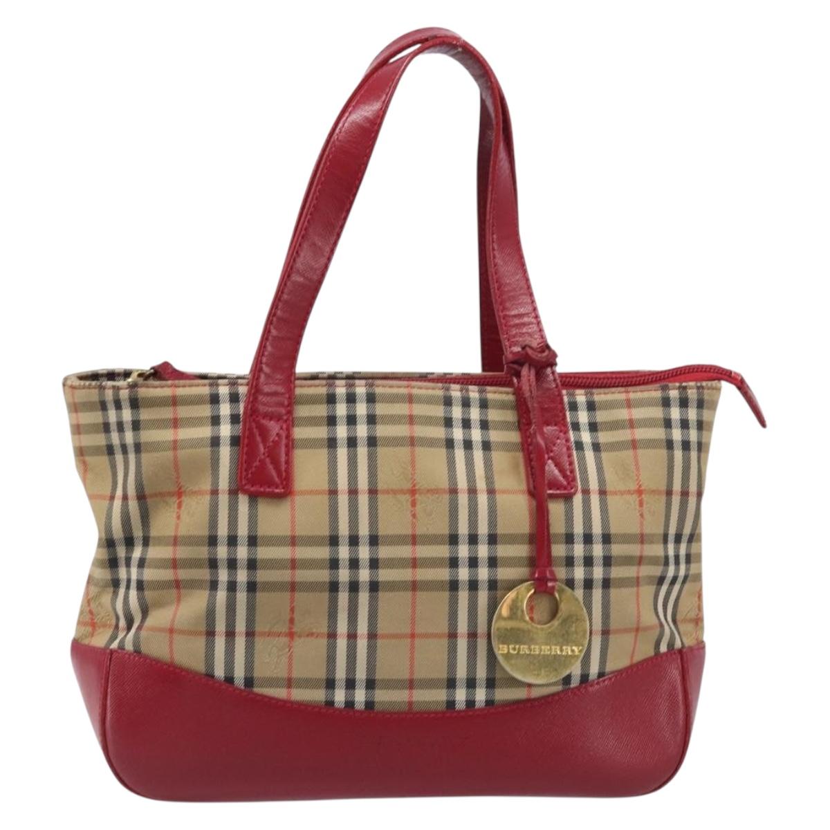 BURBERRY Nova Check Hand Bag Canvas Beige Gold Auth 200887