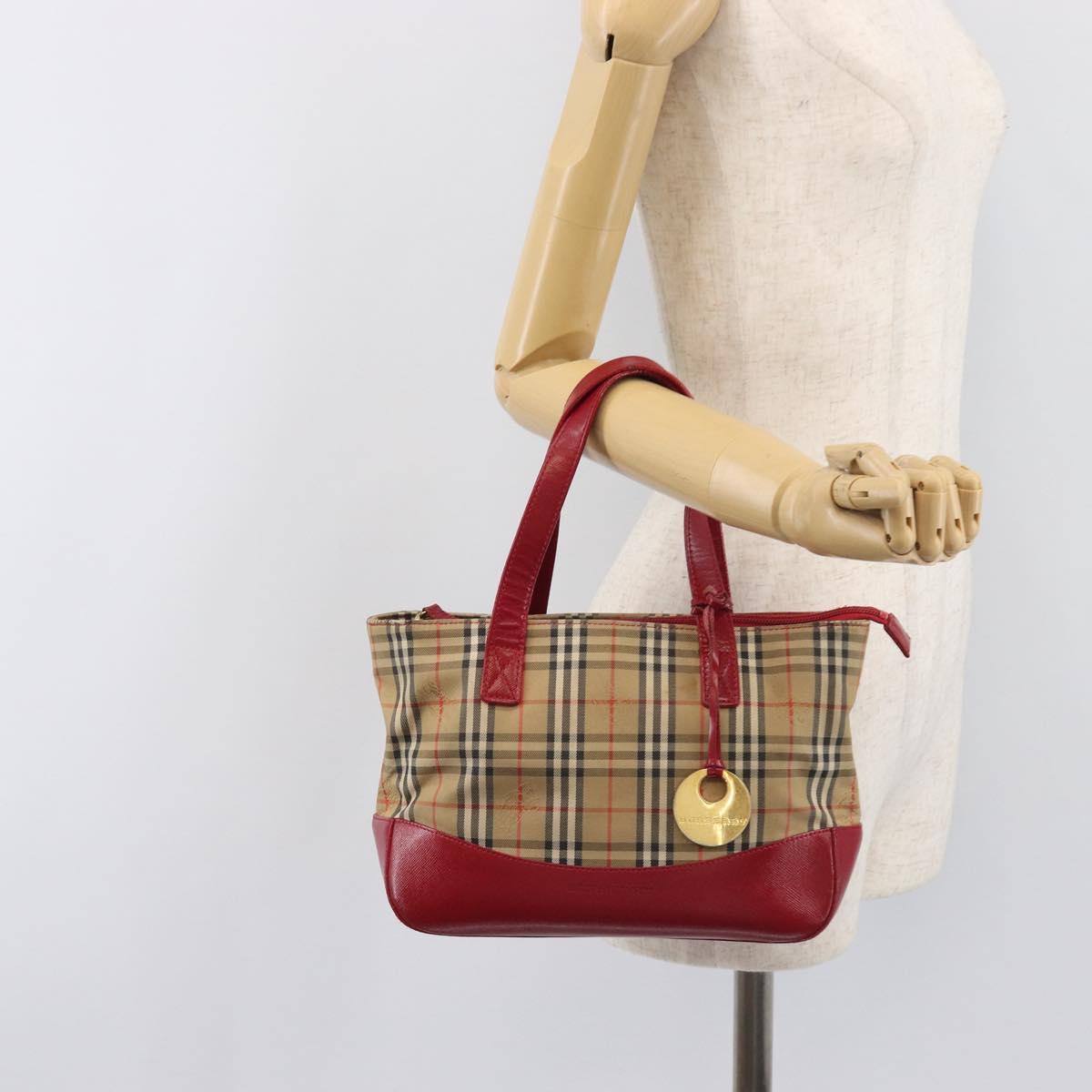 BURBERRY Nova Check Hand Bag Canvas Beige Gold Auth 200887