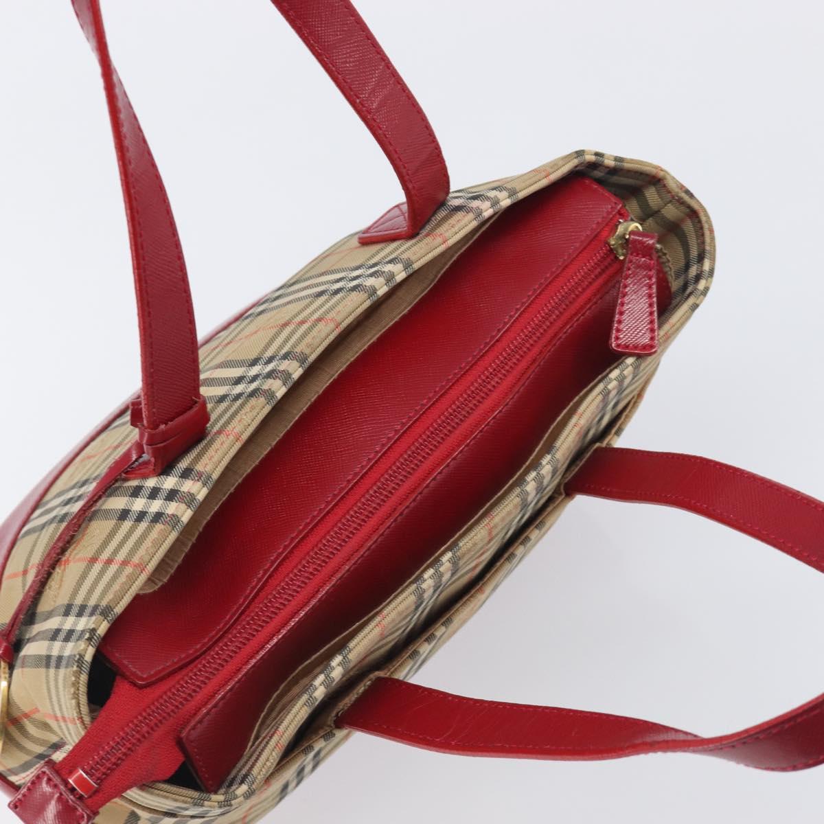 BURBERRY Nova Check Hand Bag Canvas Beige Gold Auth 200887