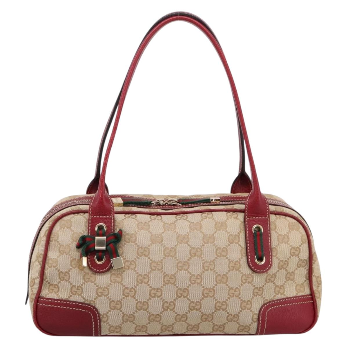 GUCCI GG Canvas Princey Web Sherry Line Bag Beige Gold 161720 Auth 200889V