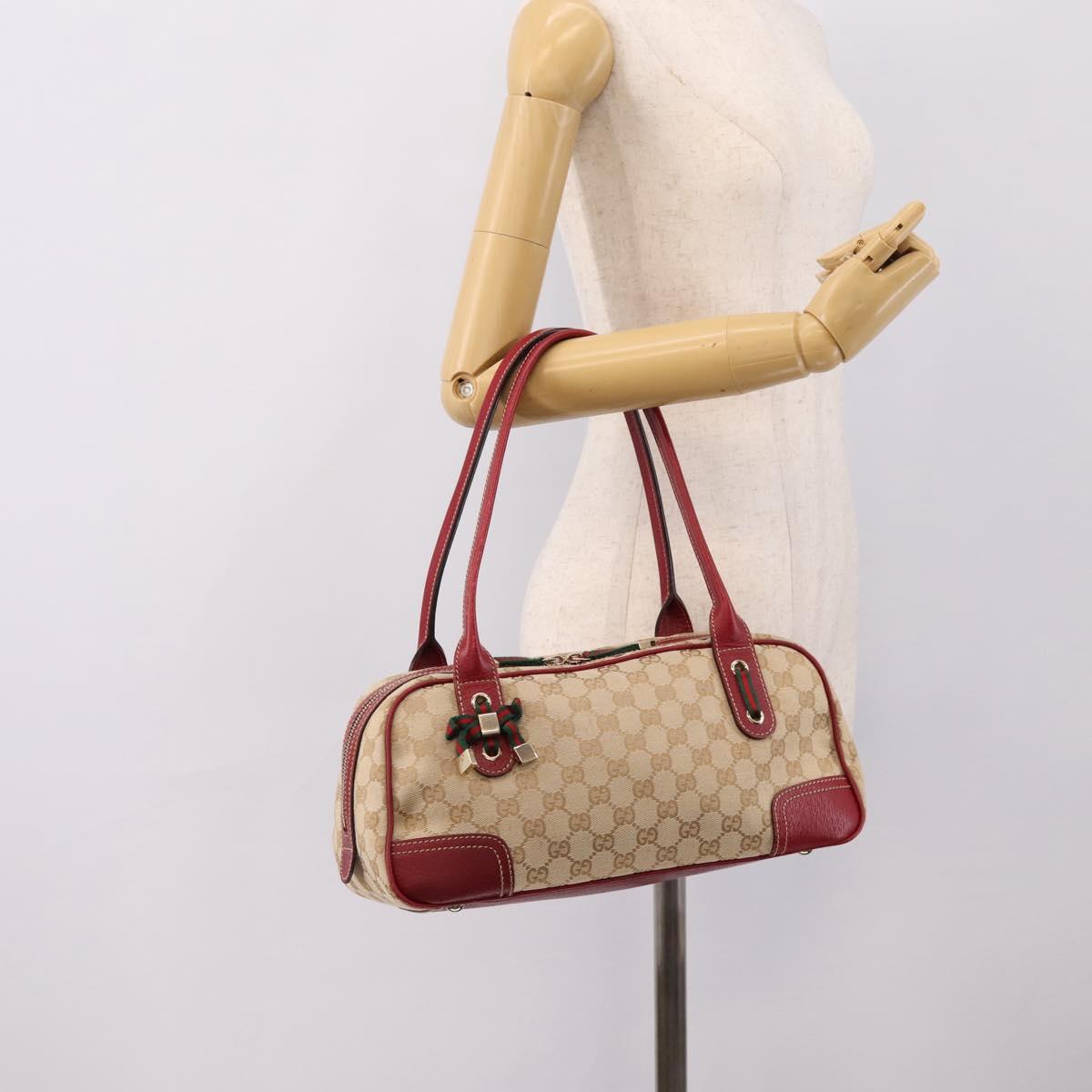 GUCCI GG Canvas Princey Web Sherry Line Bag Beige Gold 161720 Auth 200889V