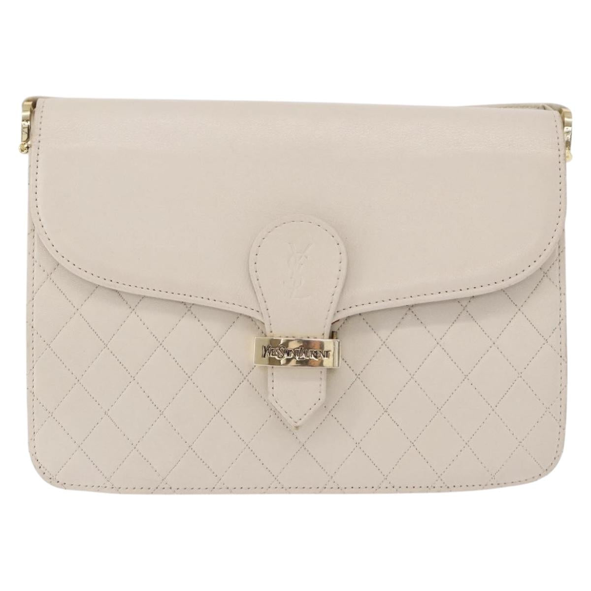 SAINT LAURENT Shoulder Bag Leather Ivory Gold Auth 200890A