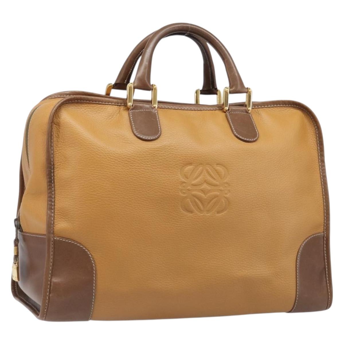 LOEWE Amazona 40 Hand Bag Leather Brown Gold Auth 200891V