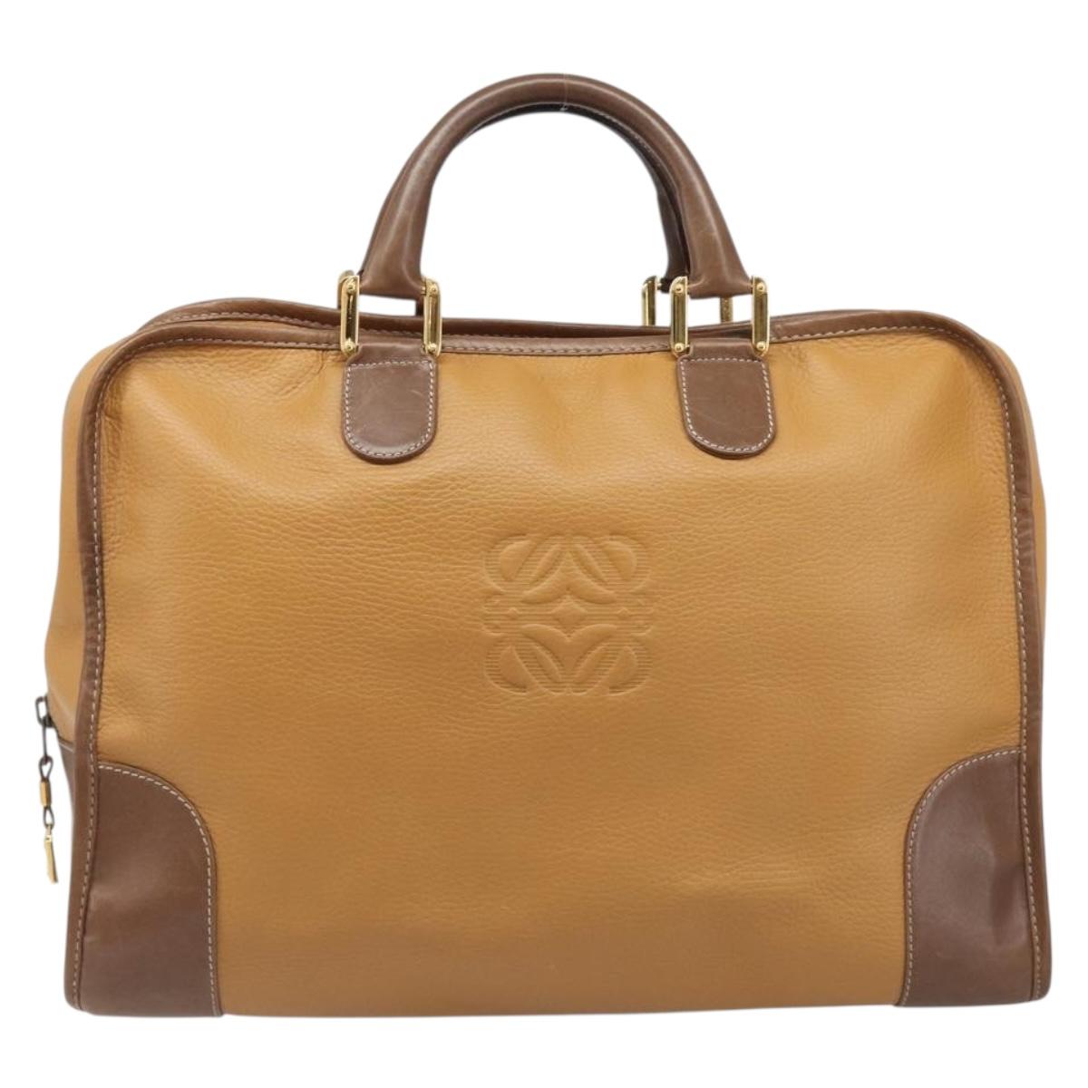 LOEWE Amazona 40 Hand Bag Leather Brown Gold Auth 200891V