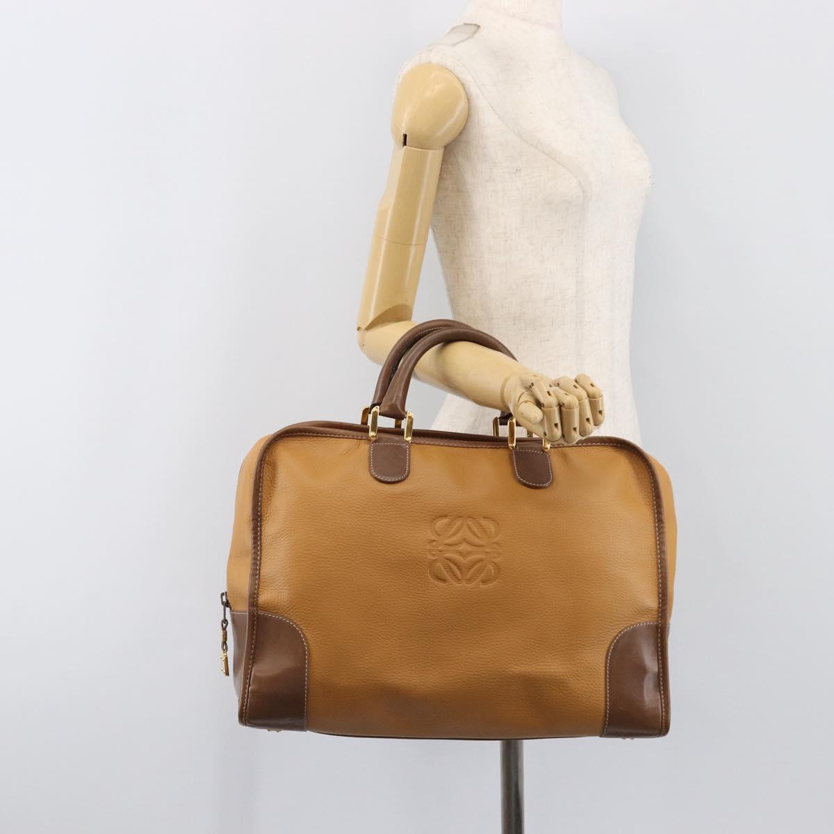LOEWE Amazona 40 Hand Bag Leather Brown Gold Auth 200891V