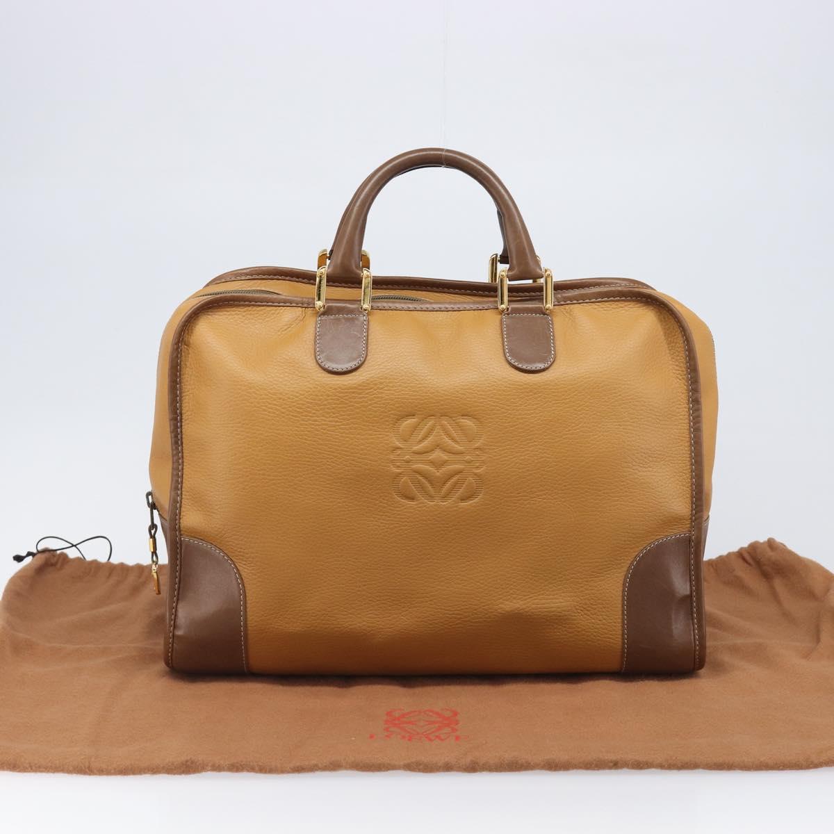 LOEWE Amazona 40 Hand Bag Leather Brown Gold Auth 200891V