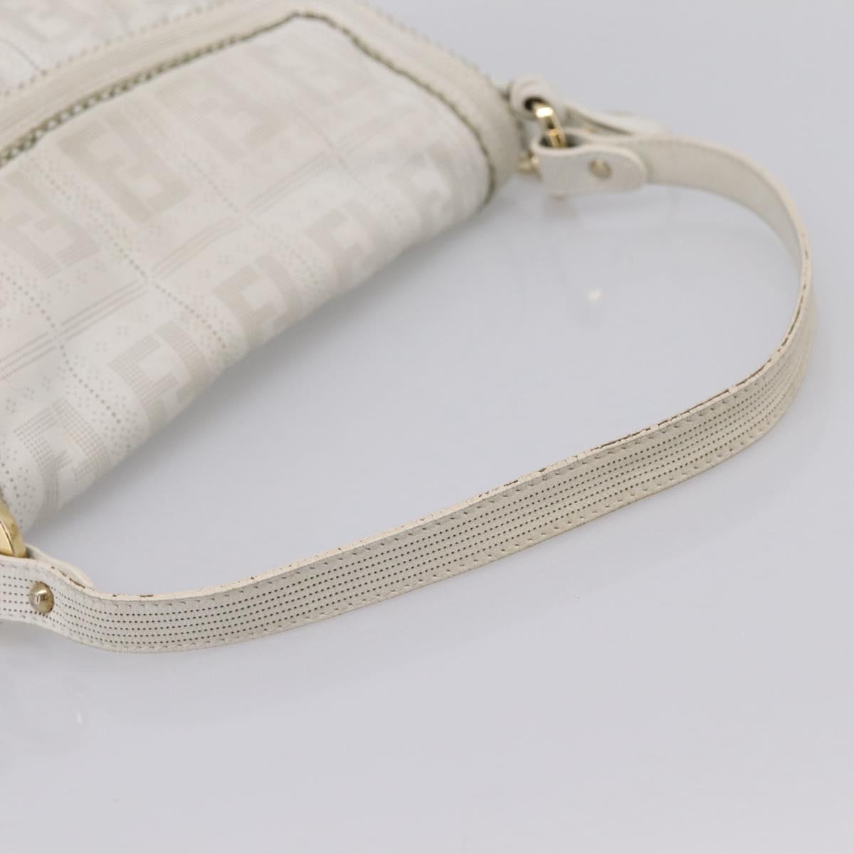FENDI Zucca Canvas Mamma Baguette Shoulder Bag Leather Ivory Gold Auth 200892V