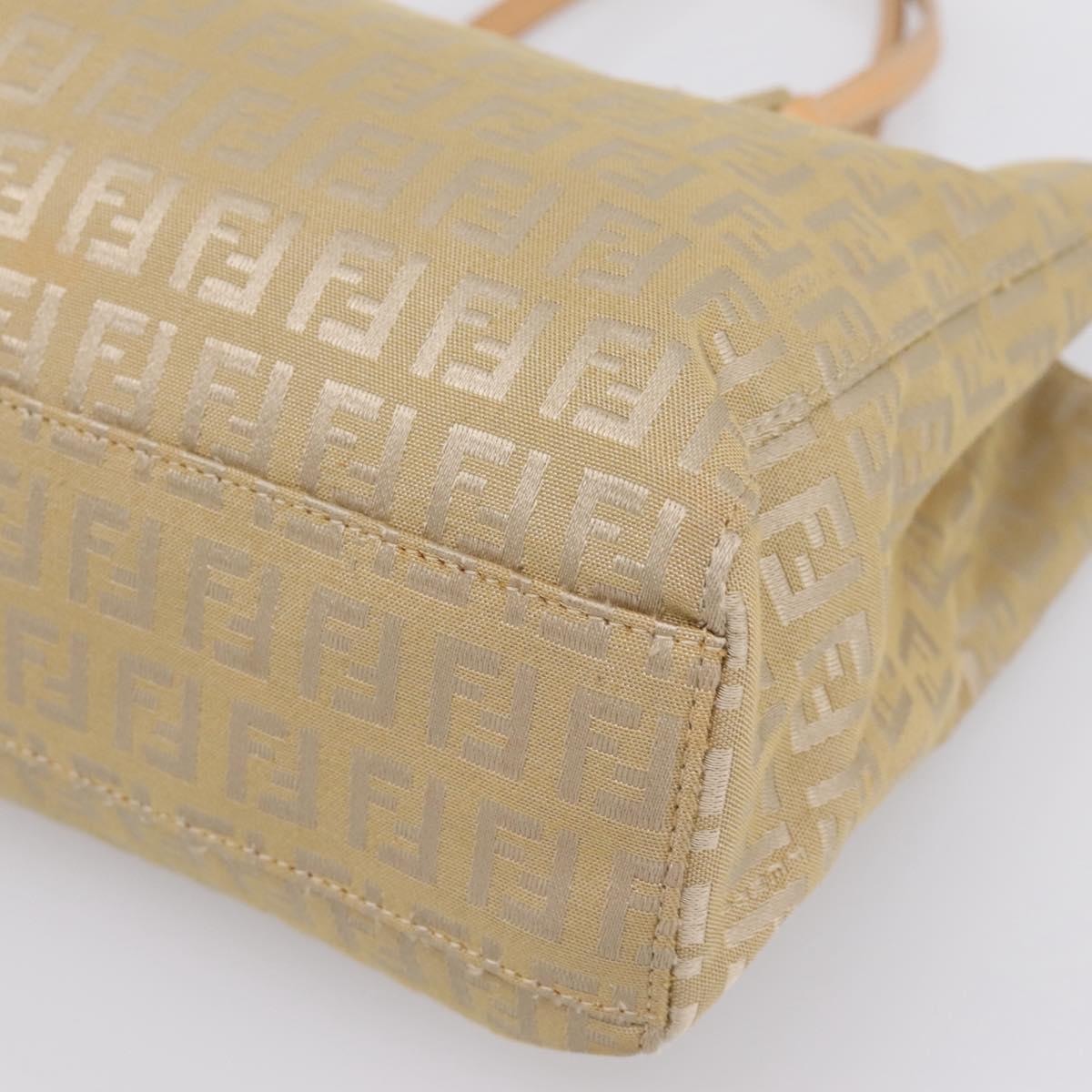 FENDI Zucchino Canvas Hand Bag Beige Gold Auth 200893V
