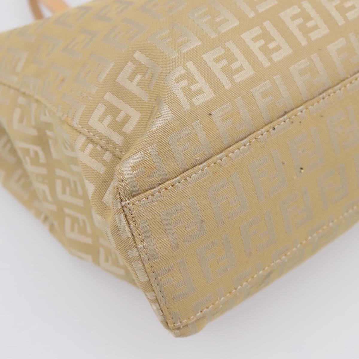 FENDI Zucchino Canvas Hand Bag Beige Gold Auth 200893V