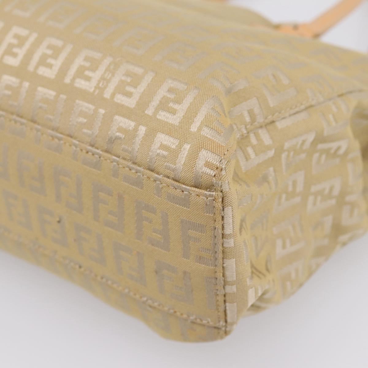 FENDI Zucchino Canvas Hand Bag Beige Gold Auth 200893V