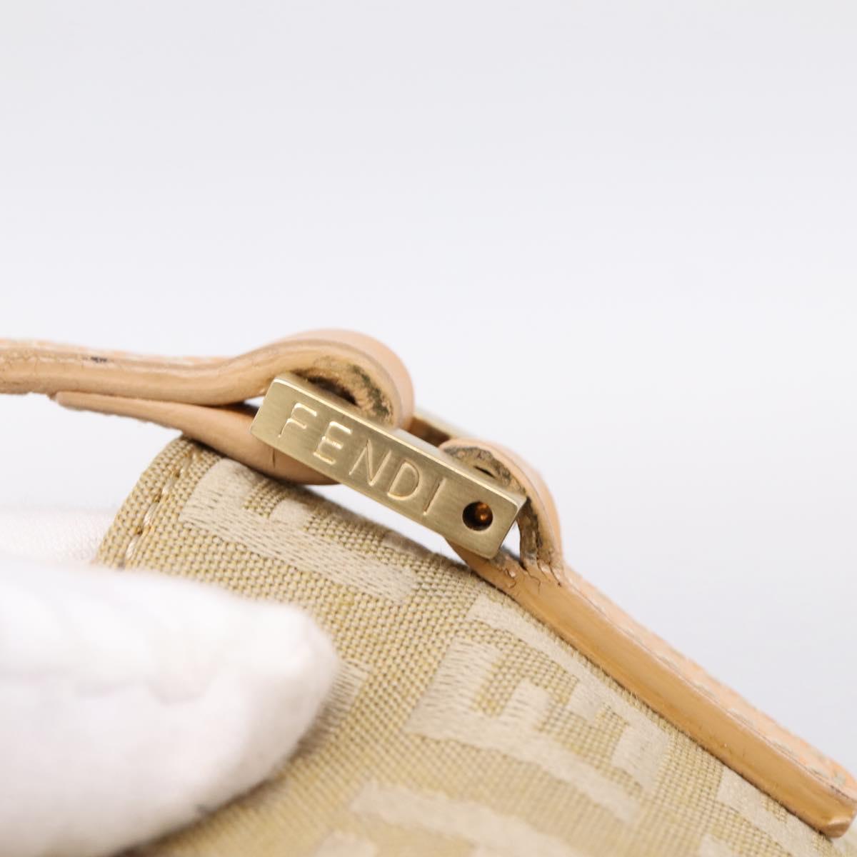 FENDI Zucchino Canvas Hand Bag Beige Gold Auth 200893V
