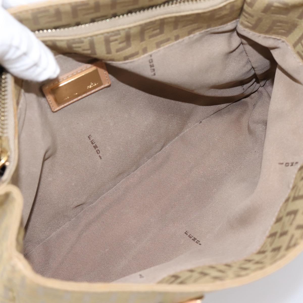 FENDI Zucchino Canvas Hand Bag Beige Gold Auth 200893V