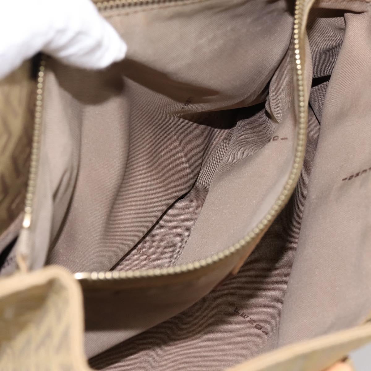 FENDI Zucchino Canvas Hand Bag Beige Gold Auth 200893V
