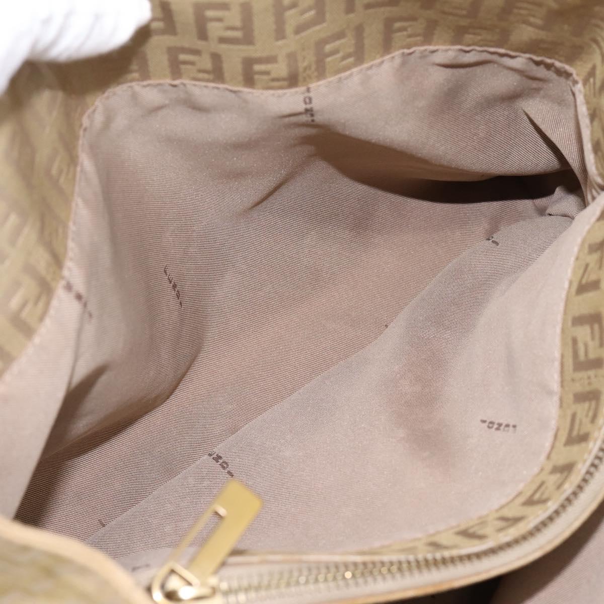 FENDI Zucchino Canvas Hand Bag Beige Gold Auth 200893V