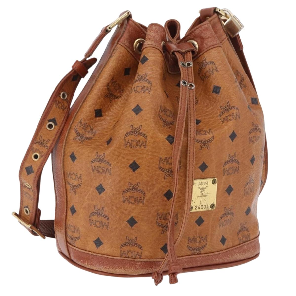 MCM Vicetos Logogram Shoulder Bag PVC Leather Brown Gold Auth 200898