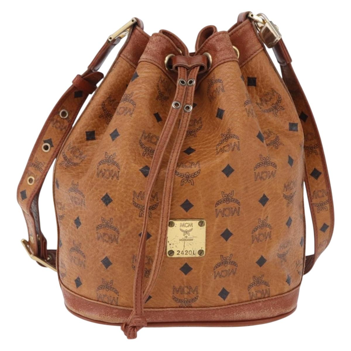 MCM Vicetos Logogram Shoulder Bag PVC Leather Brown Gold Auth 200898