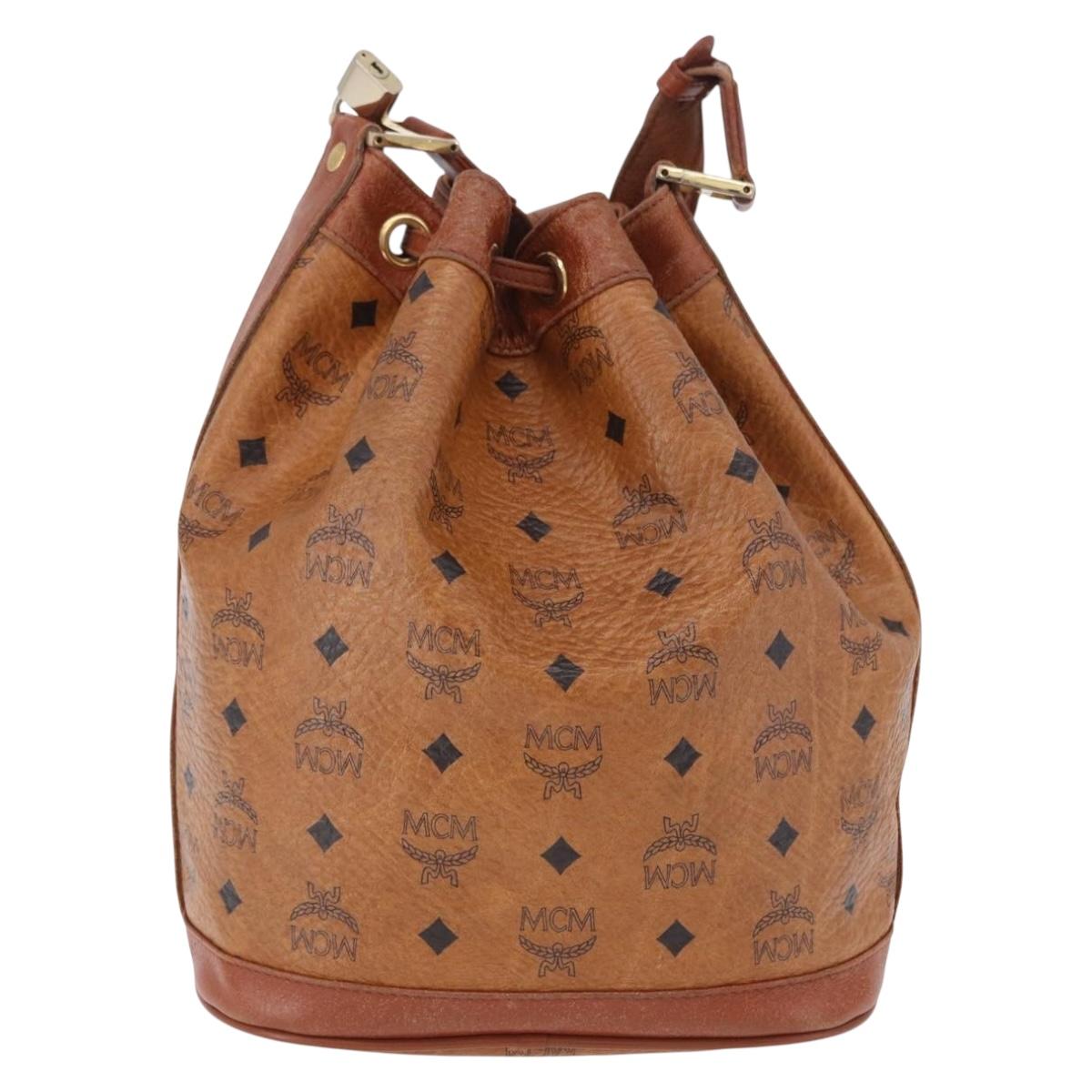 MCM Vicetos Logogram Shoulder Bag PVC Leather Brown Gold Auth 200898