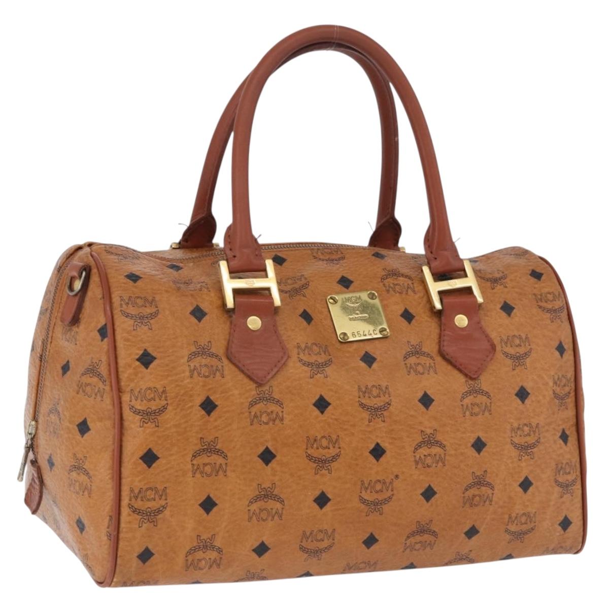 MCM Vicetos Logogram Boston Bag PVC Leather Brown Gold Auth 200899