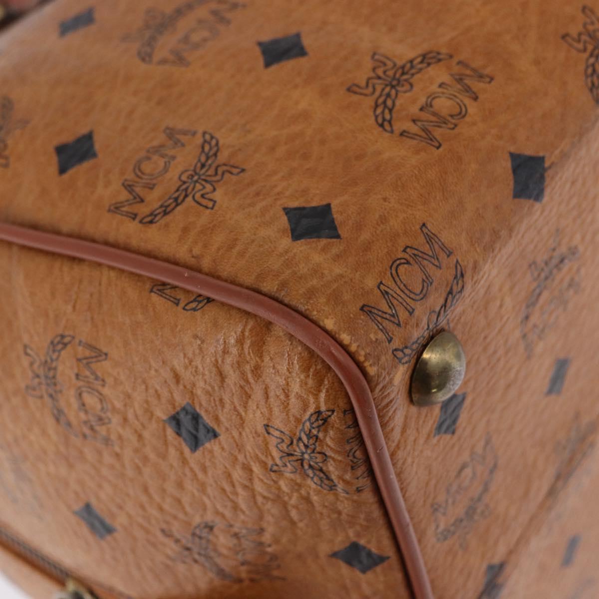 MCM Vicetos Logogram Boston Bag PVC Leather Brown Gold Auth 200899