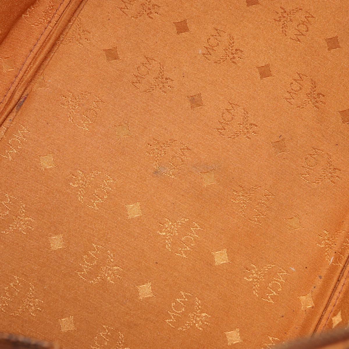 MCM Vicetos Logogram Boston Bag PVC Leather Brown Gold Auth 200899