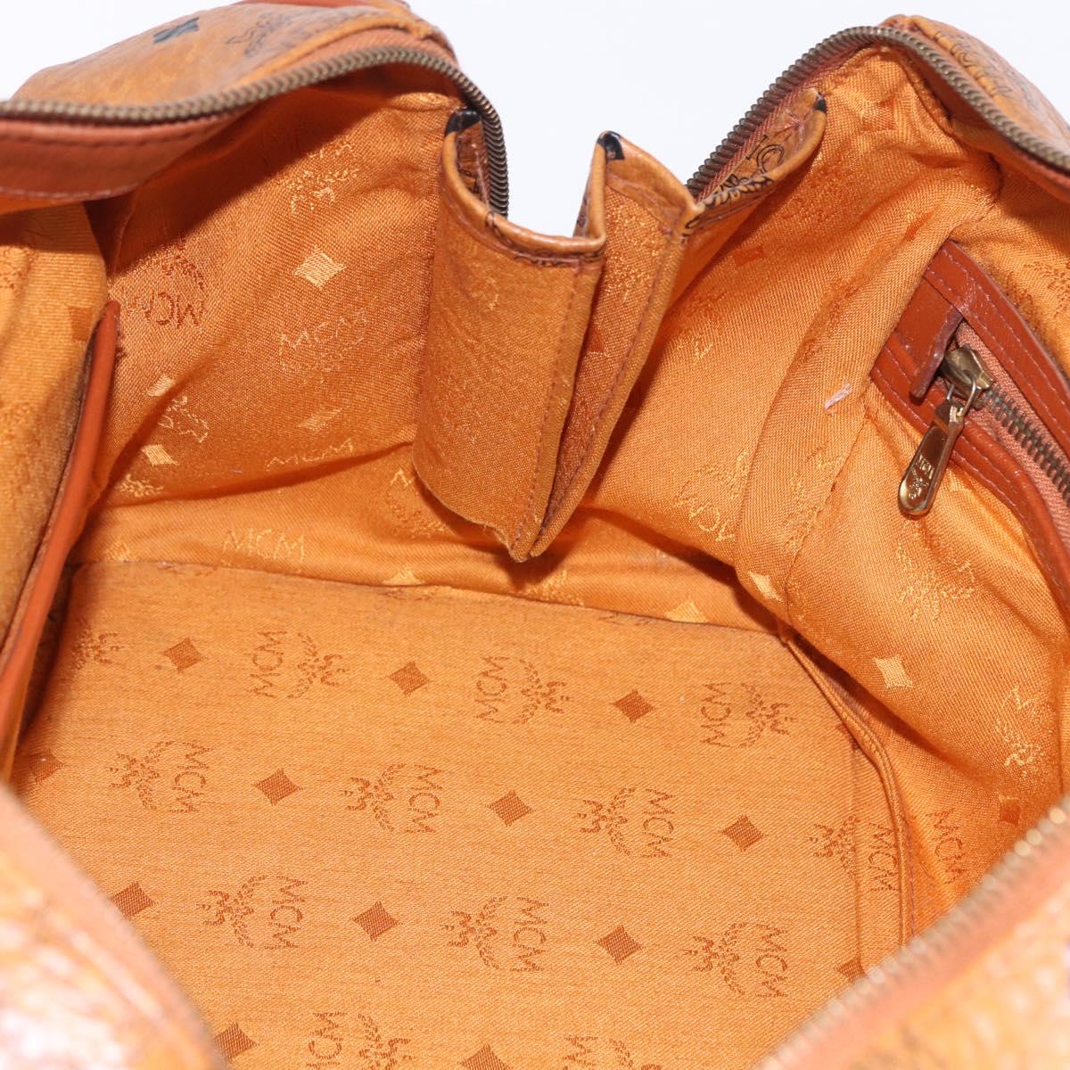 MCM Vicetos Logogram Boston Bag PVC Leather Brown Gold Auth 200899
