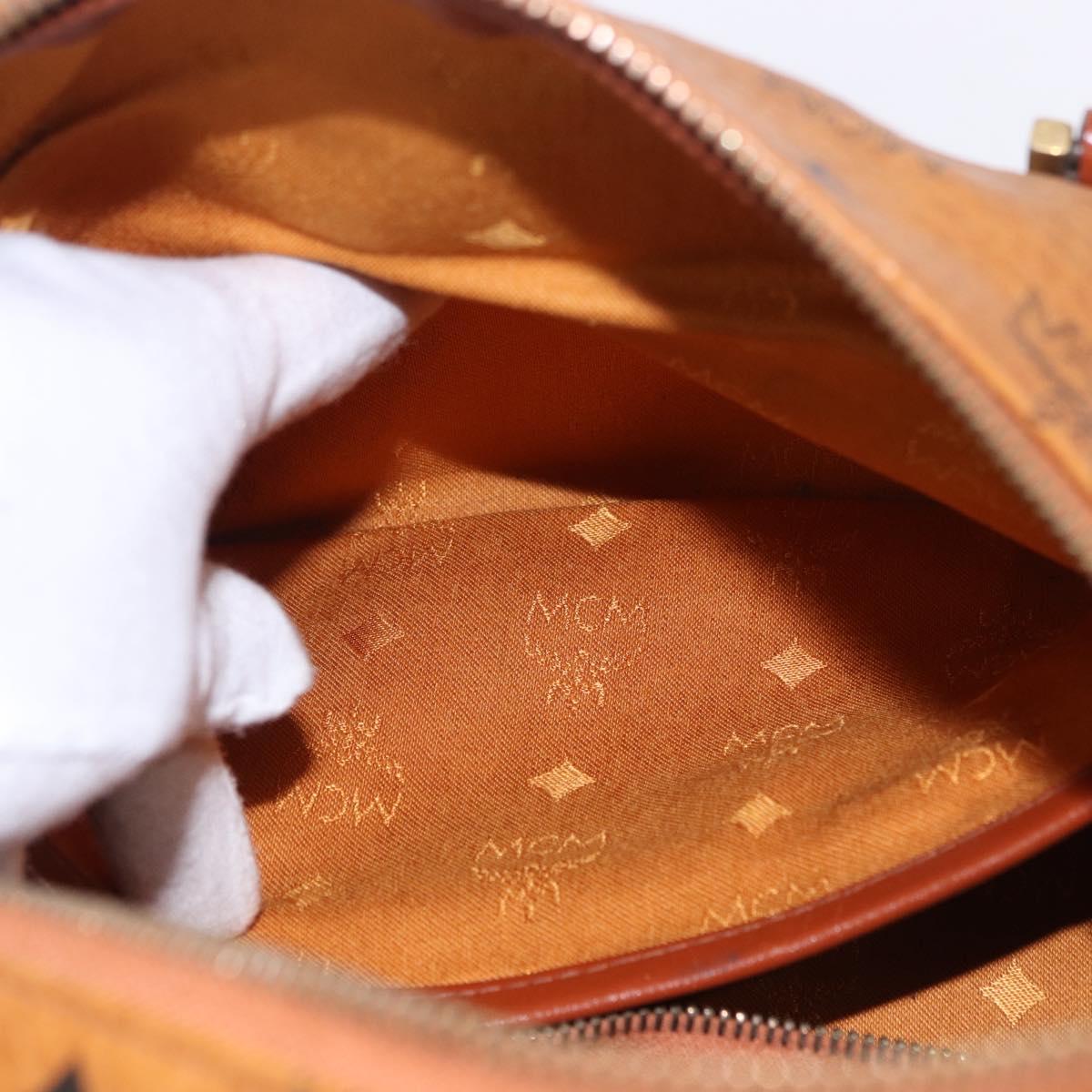 MCM Vicetos Logogram Boston Bag PVC Leather Brown Gold Auth 200899