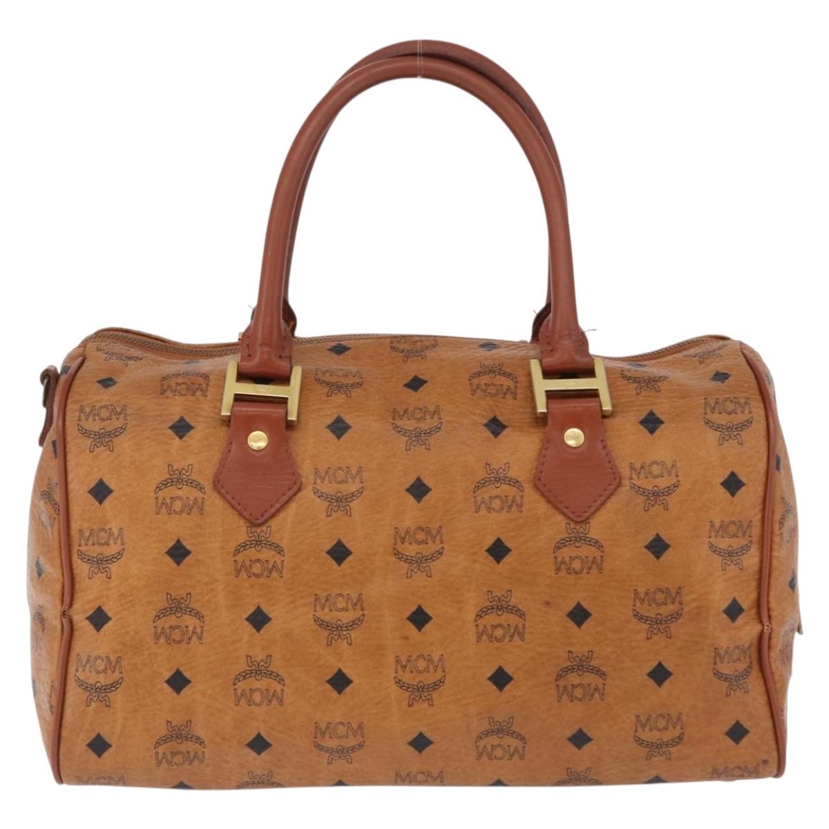 MCM Vicetos Logogram Boston Bag PVC Leather Brown Gold Auth 200899
