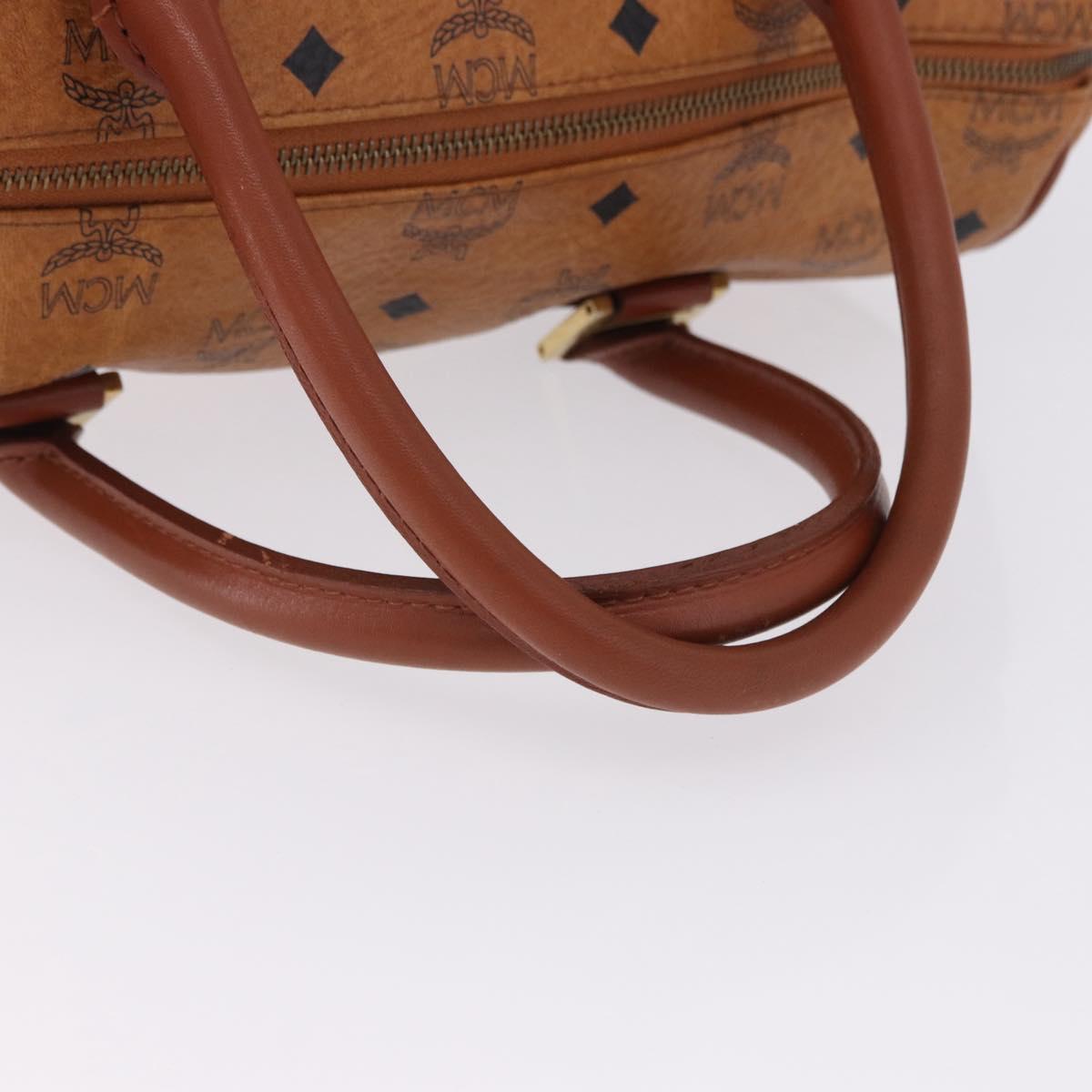 MCM Vicetos Logogram Boston Bag PVC Leather Brown Gold Auth 200899
