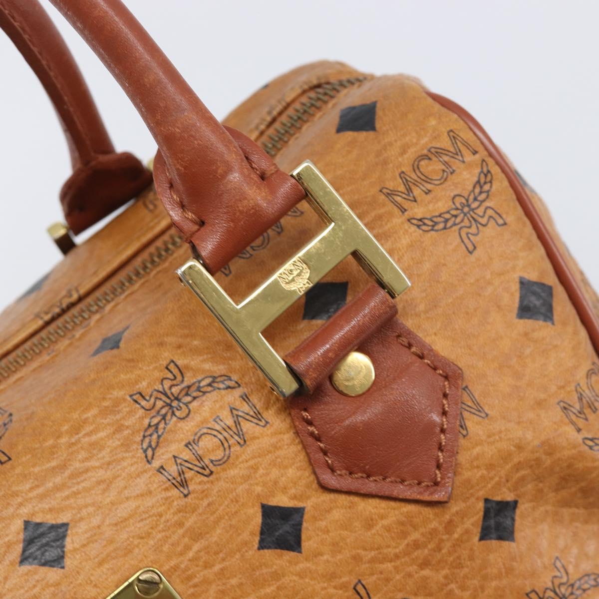 MCM Vicetos Logogram Boston Bag PVC Leather Brown Gold Auth 200900