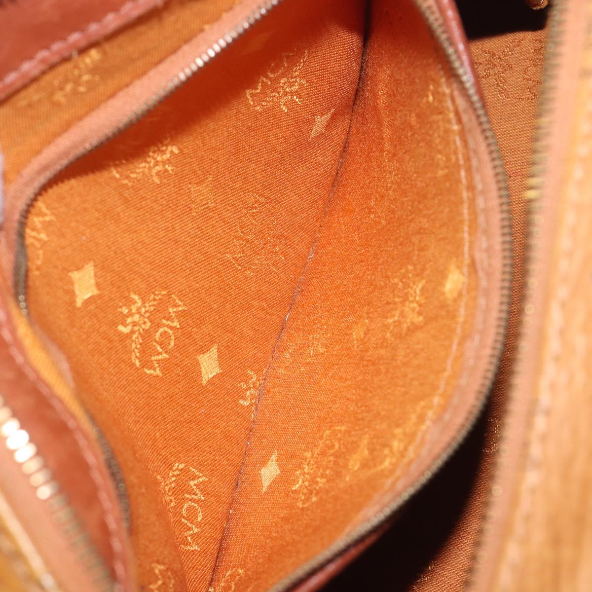 MCM Vicetos Logogram Boston Bag PVC Leather Brown Gold Auth 200900