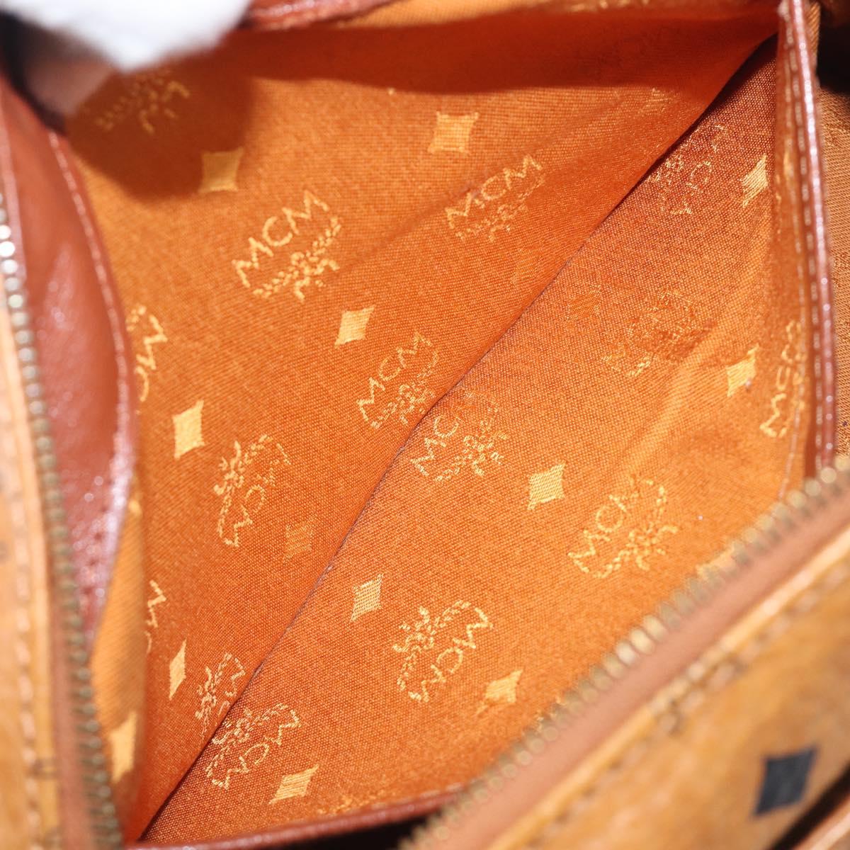 MCM Vicetos Logogram Boston Bag PVC Leather Brown Gold Auth 200900