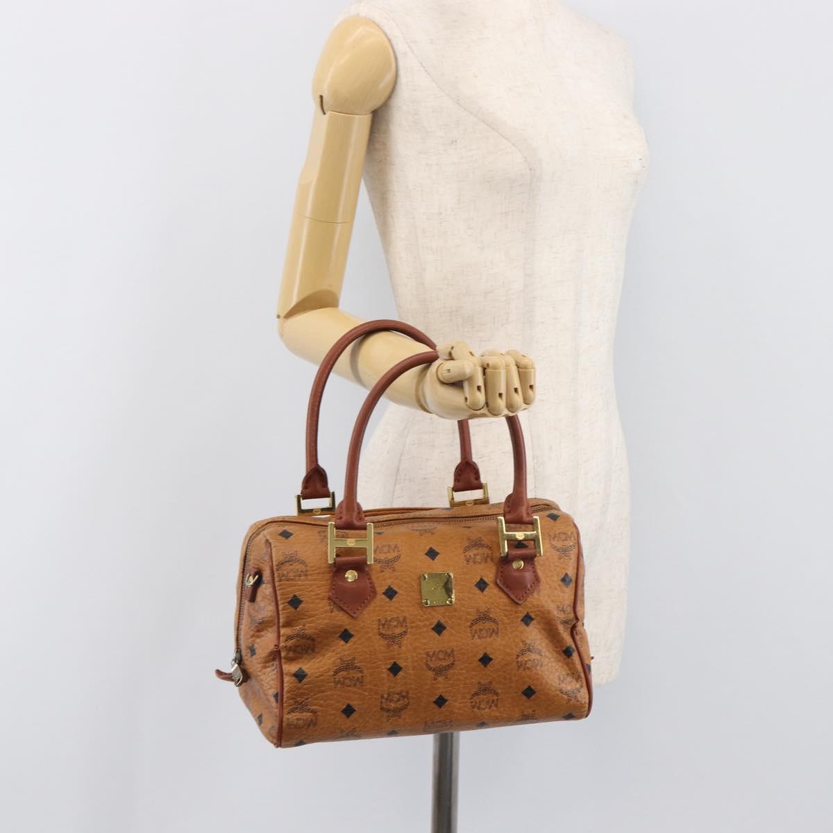MCM Vicetos Logogram Boston Bag PVC Leather Brown Gold Auth 200900