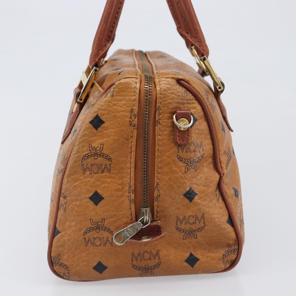 MCM Vicetos Logogram Boston Bag PVC Leather Brown Gold Auth 200900
