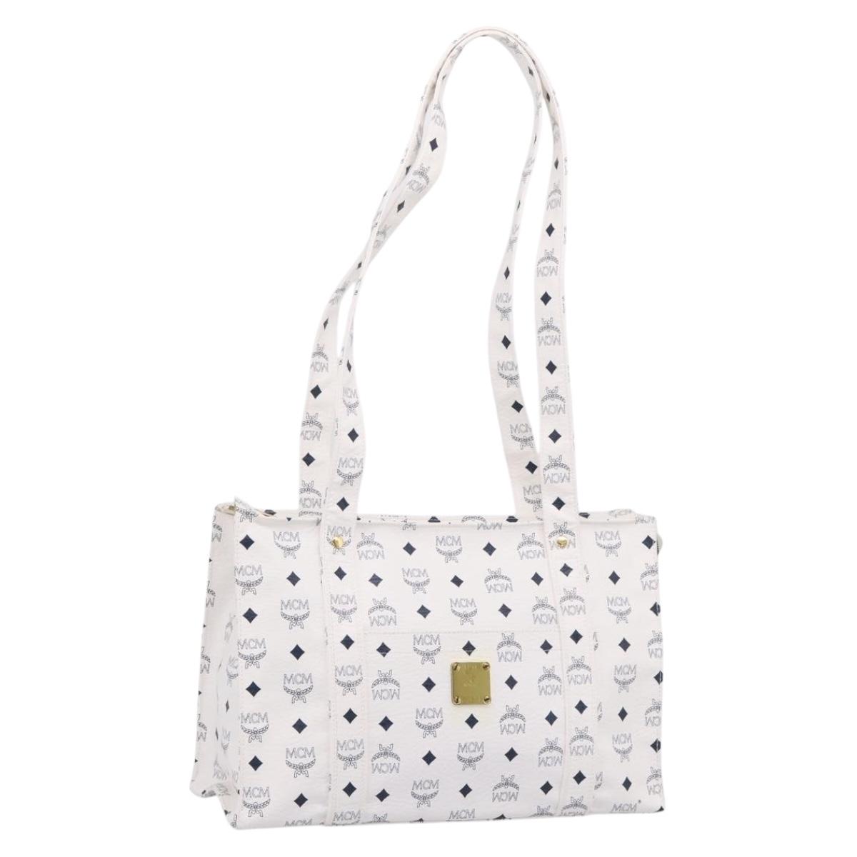 MCM Vicetos Logogram Tote Bag PVC Leather White Gold Auth 200901