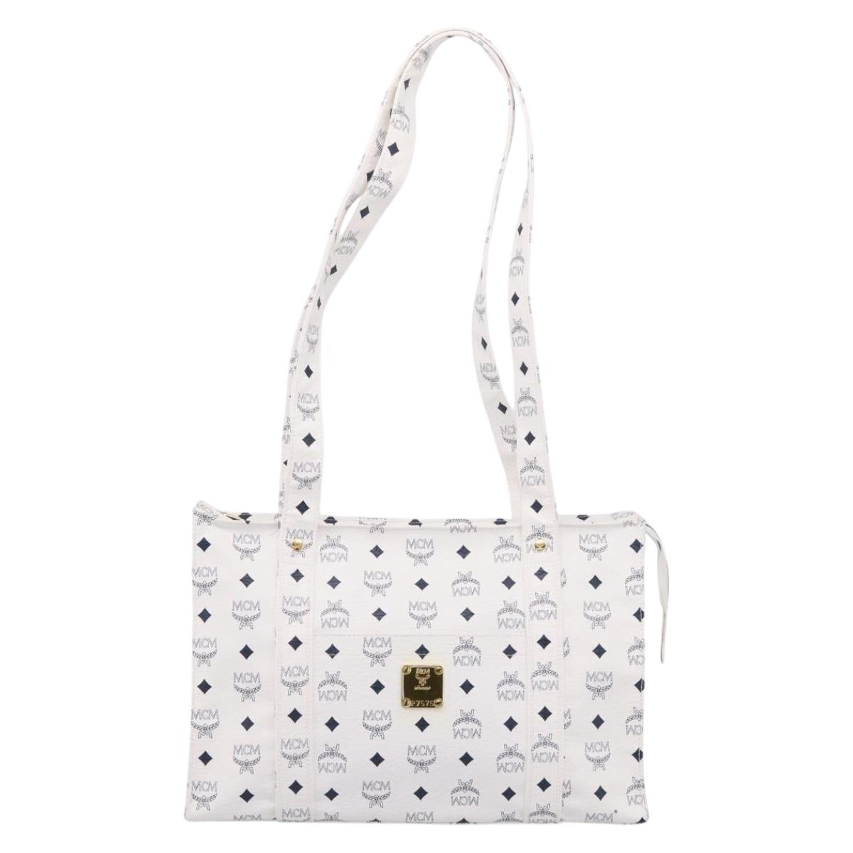 MCM Vicetos Logogram Tote Bag PVC Leather White Gold Auth 200901