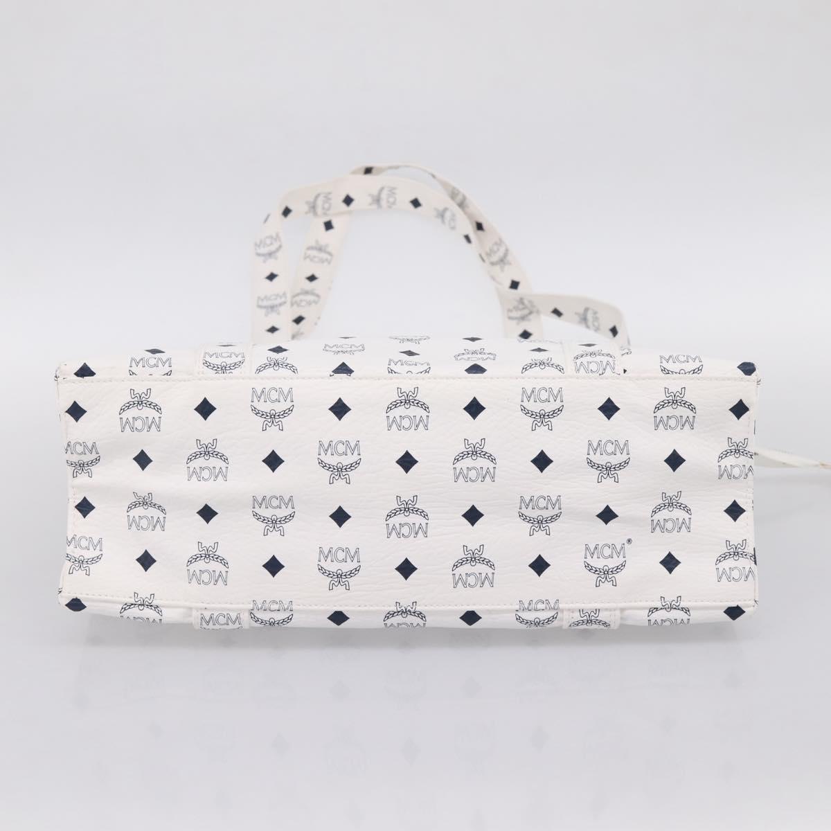 MCM Vicetos Logogram Tote Bag PVC Leather White Gold Auth 200901