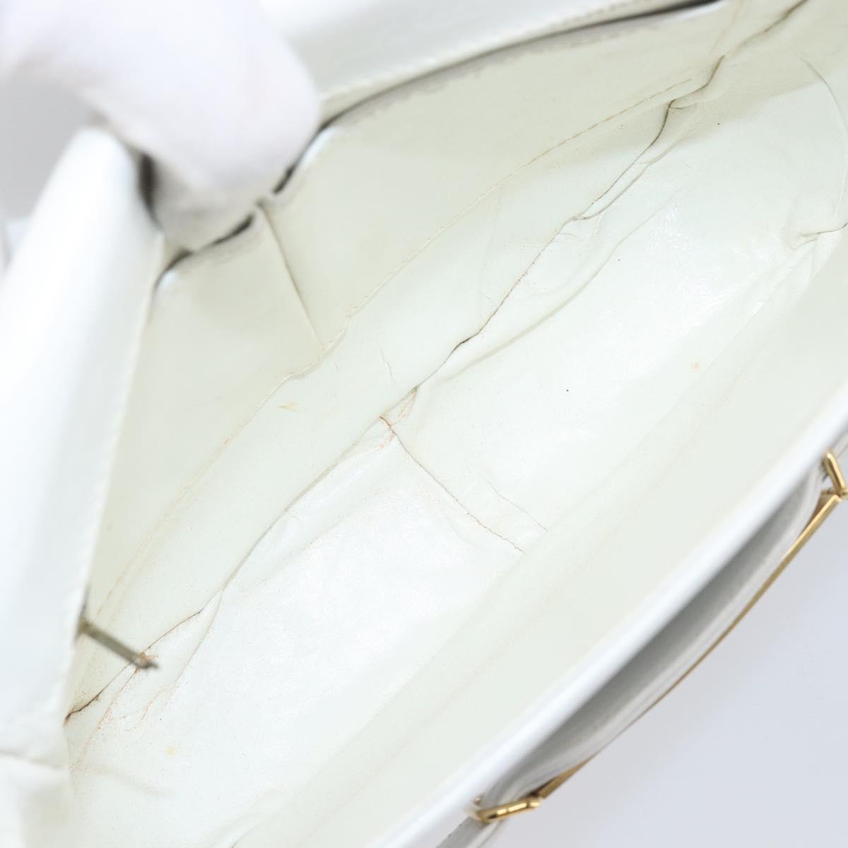 CELINE Horse Carriage Shoulder Bag Leather White Gold Auth 200903