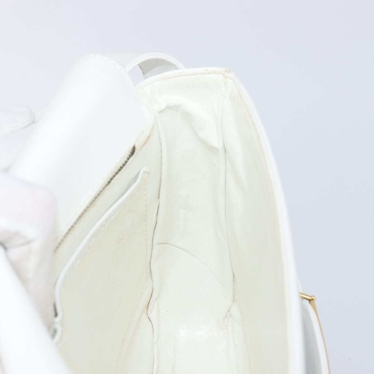 CELINE Horse Carriage Shoulder Bag Leather White Gold Auth 200903