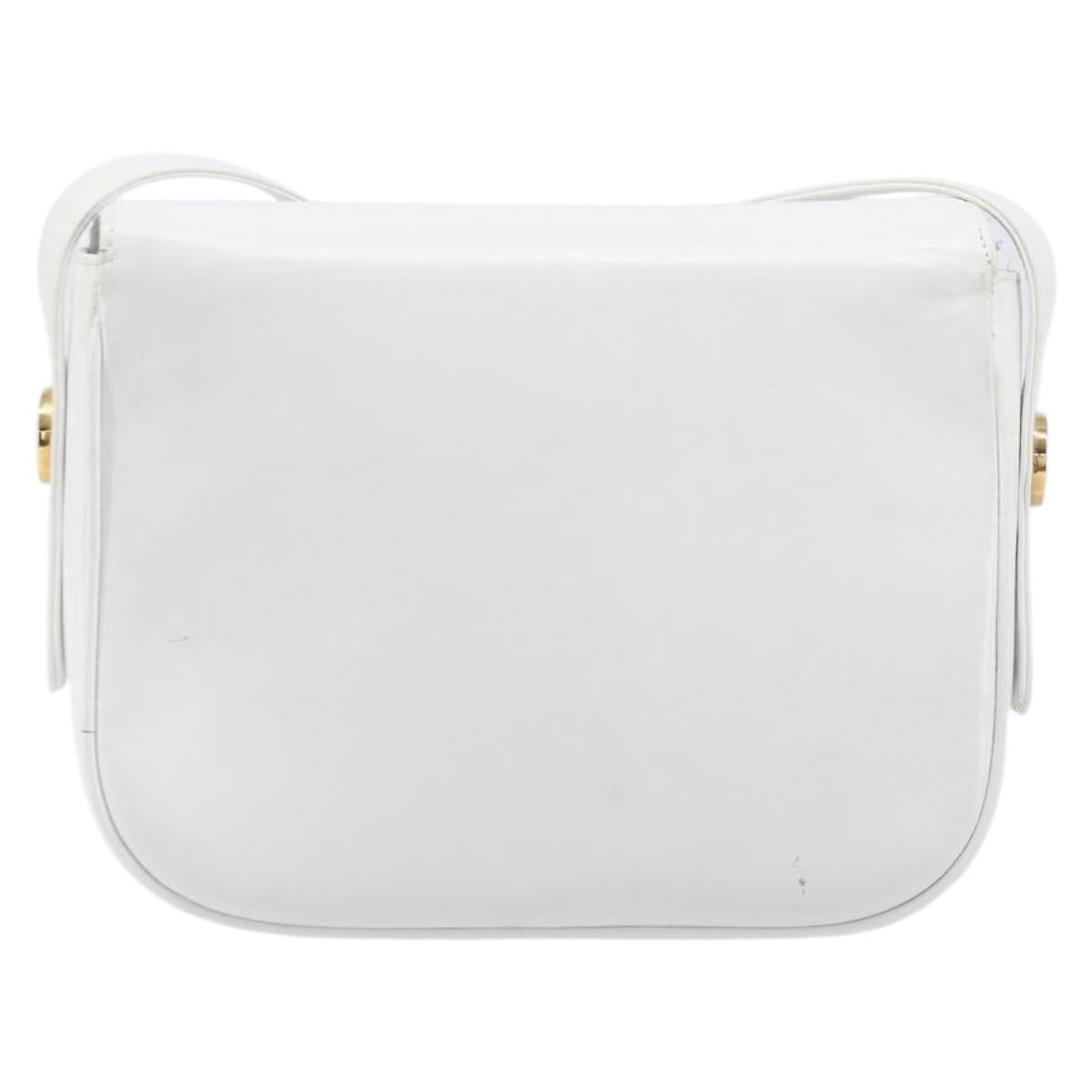 CELINE Horse Carriage Shoulder Bag Leather White Gold Auth 200903