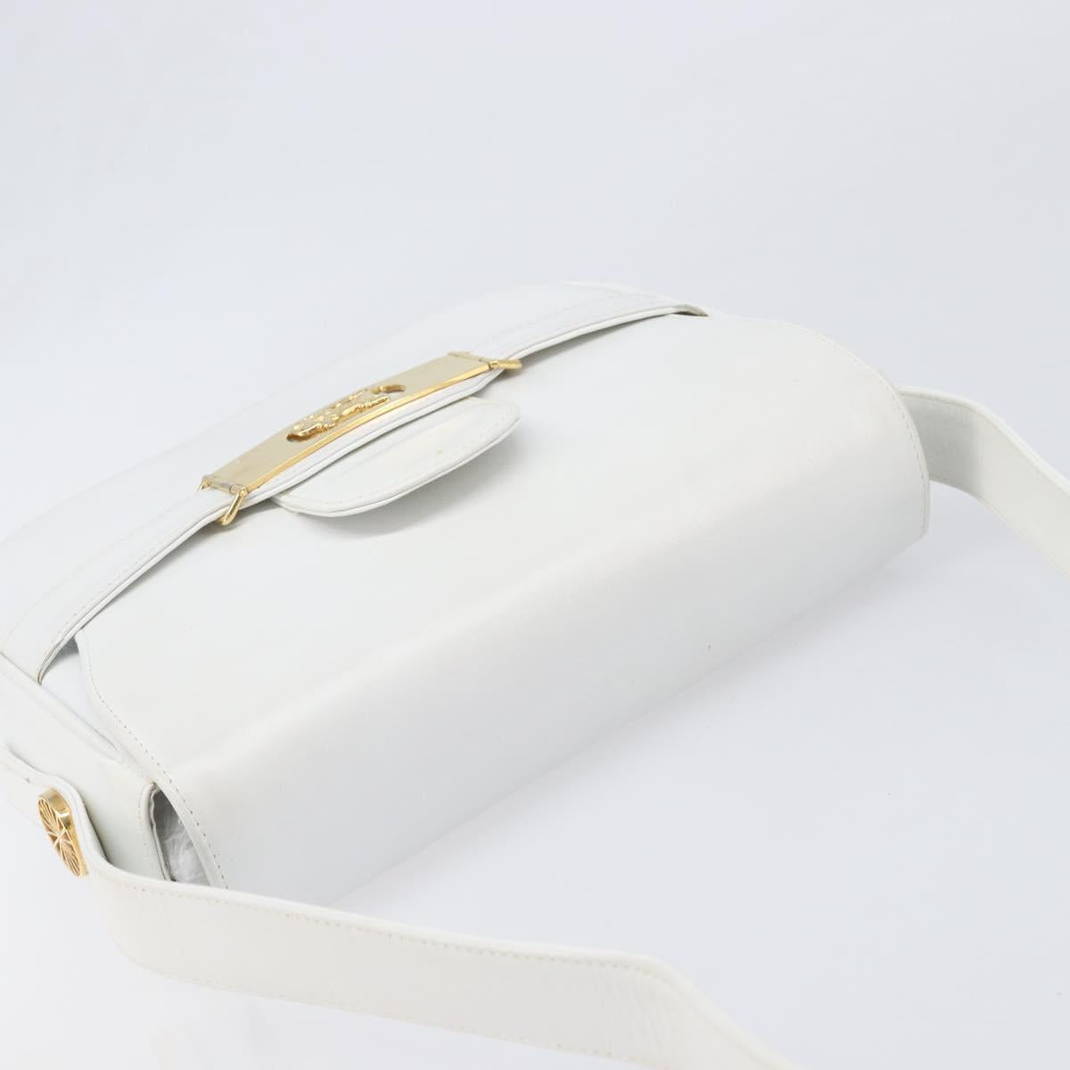 CELINE Horse Carriage Shoulder Bag Leather White Gold Auth 200903