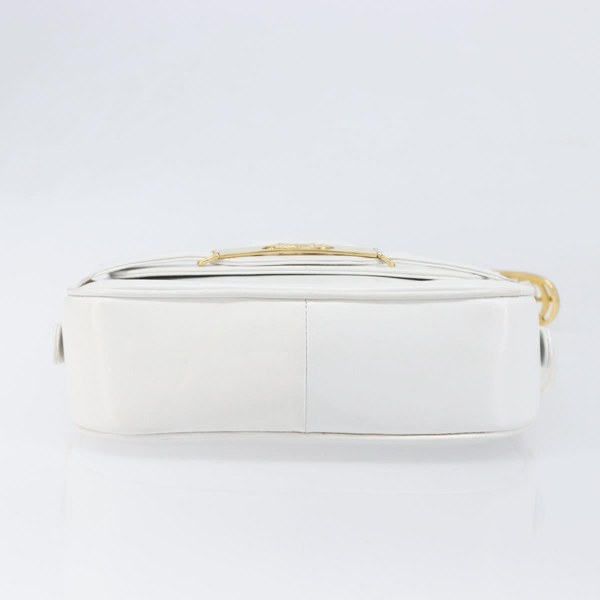 CELINE Horse Carriage Shoulder Bag Leather White Gold Auth 200903